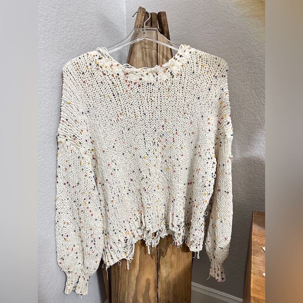 She+Sky Distressed Hem Multi Speckled Sweater